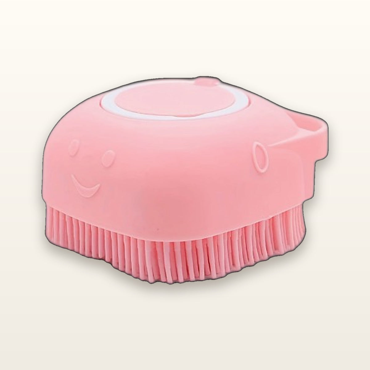 SudsyPet silicone bath brush with shampoo dispenser in pink